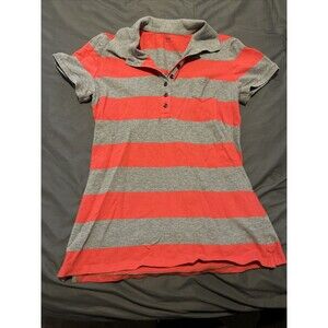 Gap Polo Shirt - Womens Large - Red Gray Striped